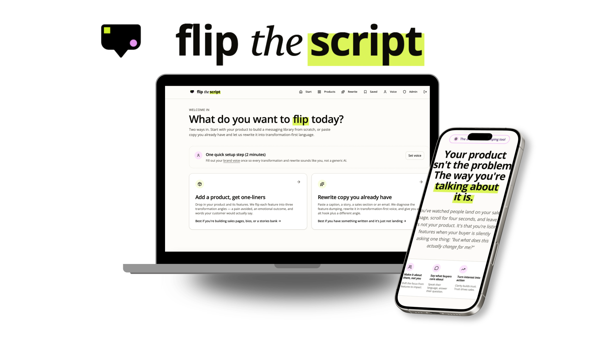 Flip the Script shown on laptop and phone